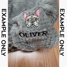 Load image into Gallery viewer, Oval Dog Bed Plush Fur Medium with Custom Embroidery Text or Graphic