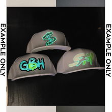 Load image into Gallery viewer, Glow in the Dark Snapback Hat Custom Embroidery with Digitizing or Text